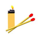 Fire- Illustration of a lighter and pair of matches Illustration of a lighter and pair of matches
